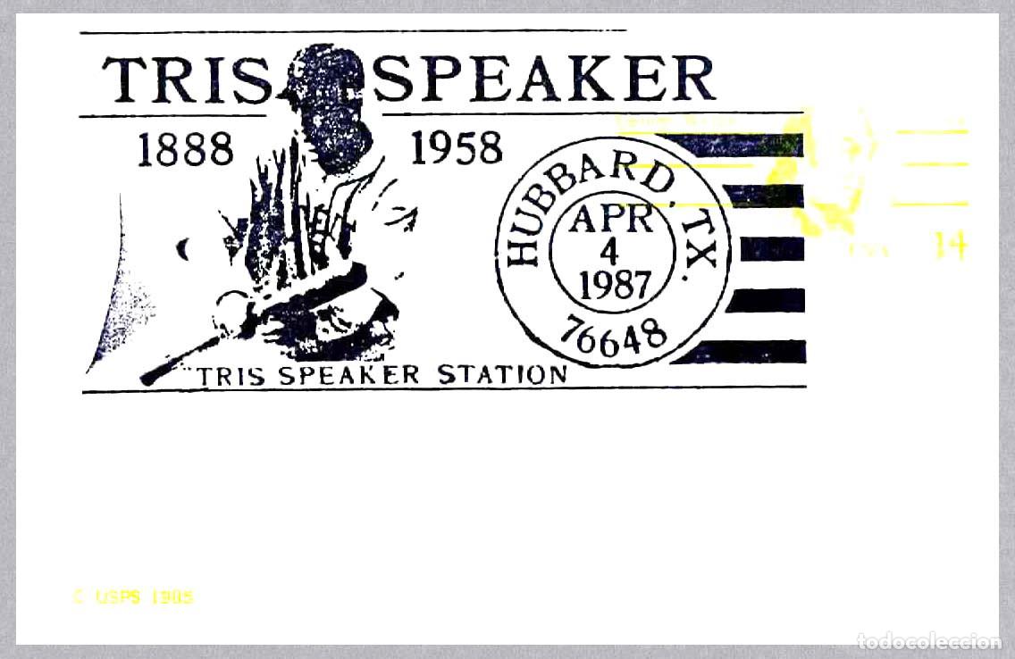 Sellos: Matasellos DEPORTES - BEISBOL - TRIS SPEAKER. Hubbard TX, Estados Unidos, 1987
