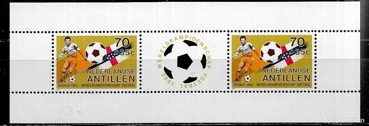 Sellos: ANTILLAS HOLANDESAS 1982, HOJA BLOQUE Ivert 19 - CAMPEONATO MUNDIAL DE F&Uacute;TBOL ESPA&Ntilde;A 82. MNH.