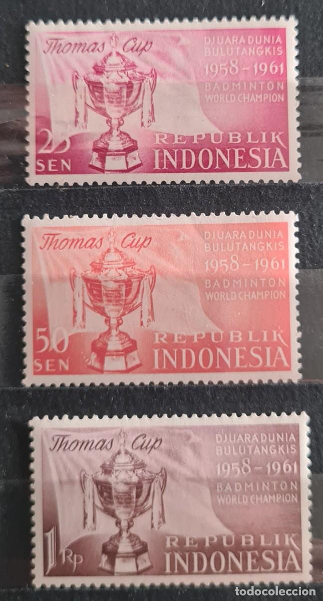 Selos: Serie completa de sellos nuevos de Indonesia 1958: Victoria indonesia en la Copa Thomas de badminton