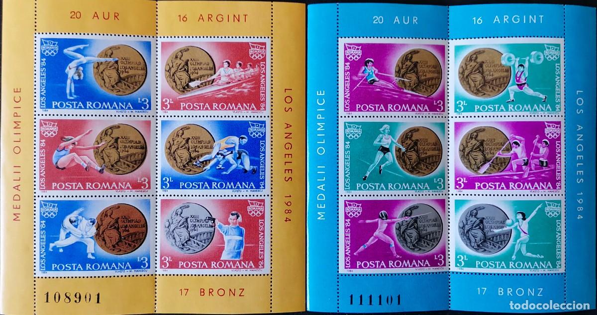 Sellos: RUMANIA 1984 - 2 HB JJ.OO. LOS &Aacute;NGELES .