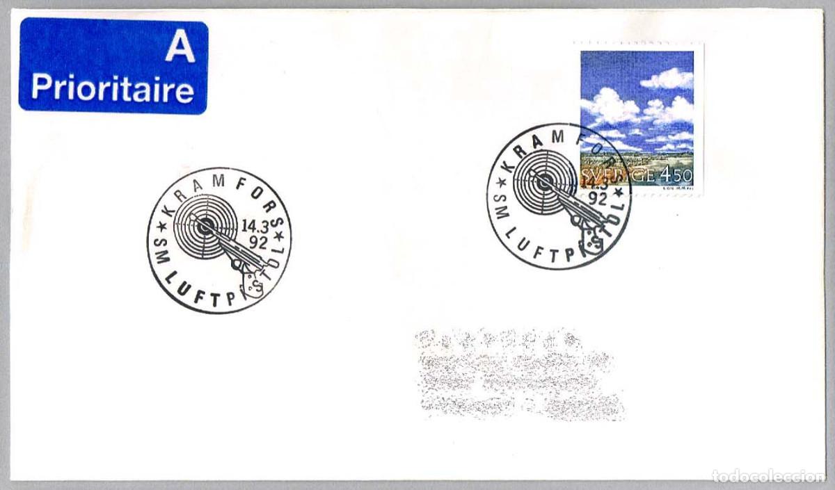 Sellos: Matasellos DEPORTES - TIRO - CAMP. SUECIA PISTOLA AIRE COMPRIMIDO. Kramfors, Suecia, 1992