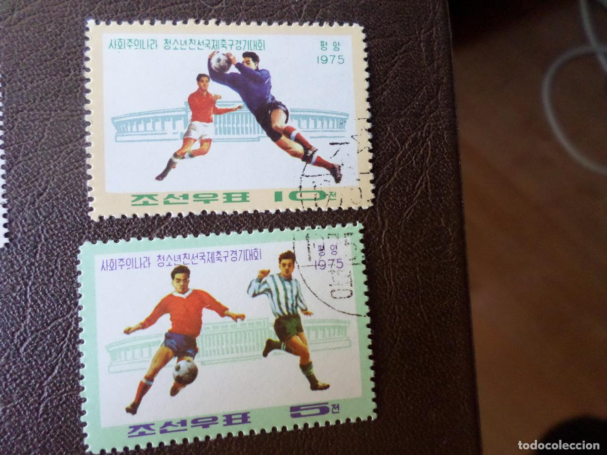 Sellos: futbol, corea, 1975, dos sellos usados