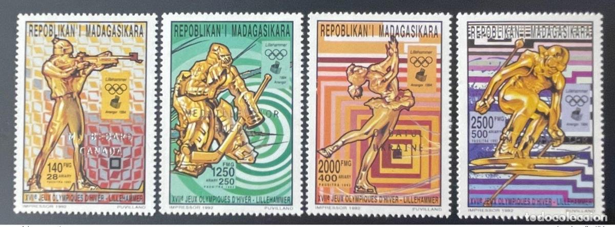 Timbres: Madagascar 1994 Mi. 1696-1699 aA Silver Surch. Esqu&iacute; en los Juegos Ol&iacute;mpicos de Lillehammer