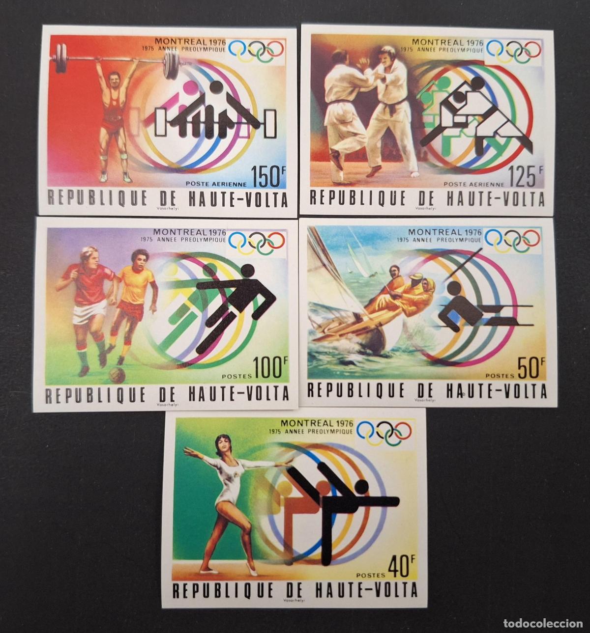 Stamps: Alto Volta 1976 Mi. 611-615 ND JO Montreal f&uacute;tbol judo vela