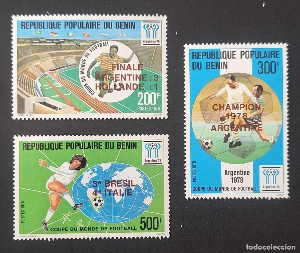 Sellos: Ben&iacute;n 1978 Mi. 138-140 sobrecargado Copa Mundial F&uacute;tbol Argentina