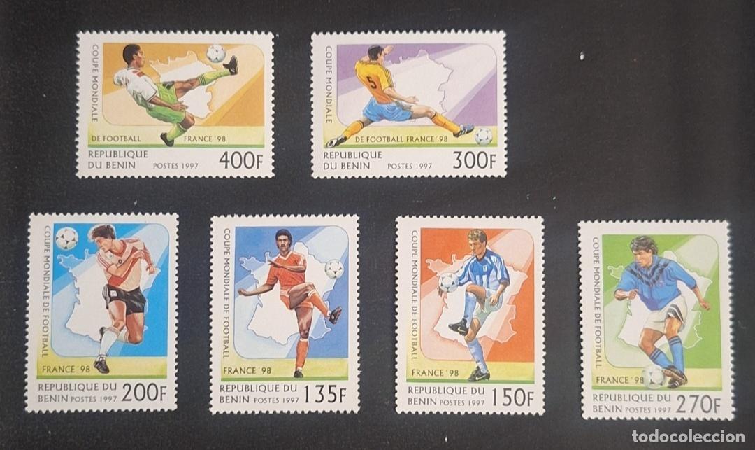 Stamps: Ben&iacute;n 1997 Mi. 919-924 Copa Mundial f&uacute;tbol Francia 98 mapa