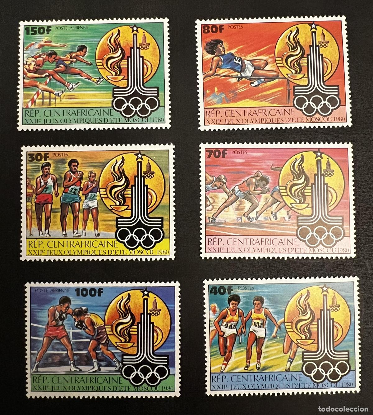 Stamps: Centro&aacute;frica 1980 Mi. 679-684 JJ.OO. Mosc&uacute; atletismo boxeo