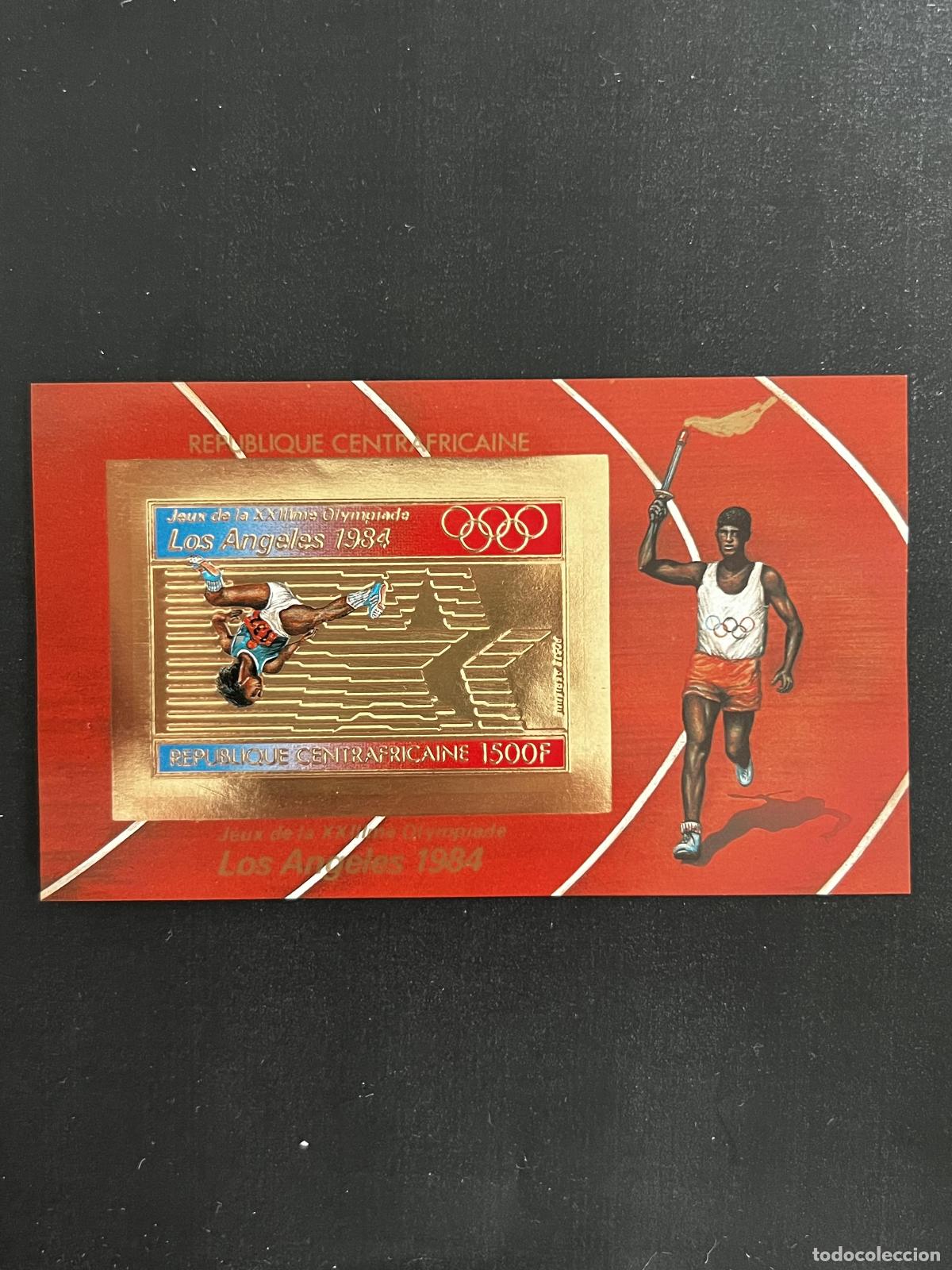 Briefmarken: Centro&aacute;frica 1982 Mi. Bl. 199B ND JJOO LA 1984 oro salto altura