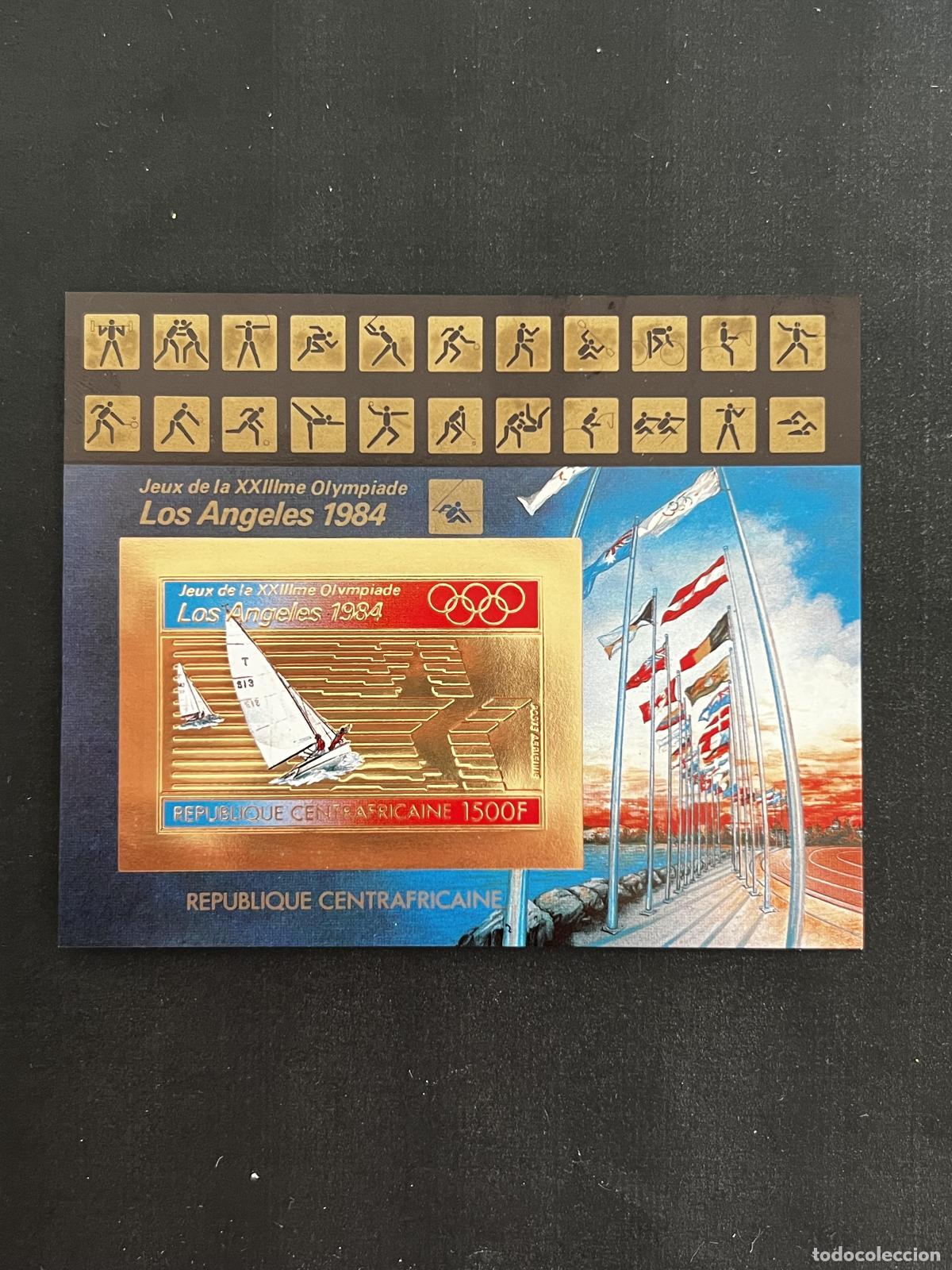 Briefmarken: Centro&aacute;frica 1984 Mi. Bl. 200B ND JO Los &Aacute;ngeles vela oro gold
