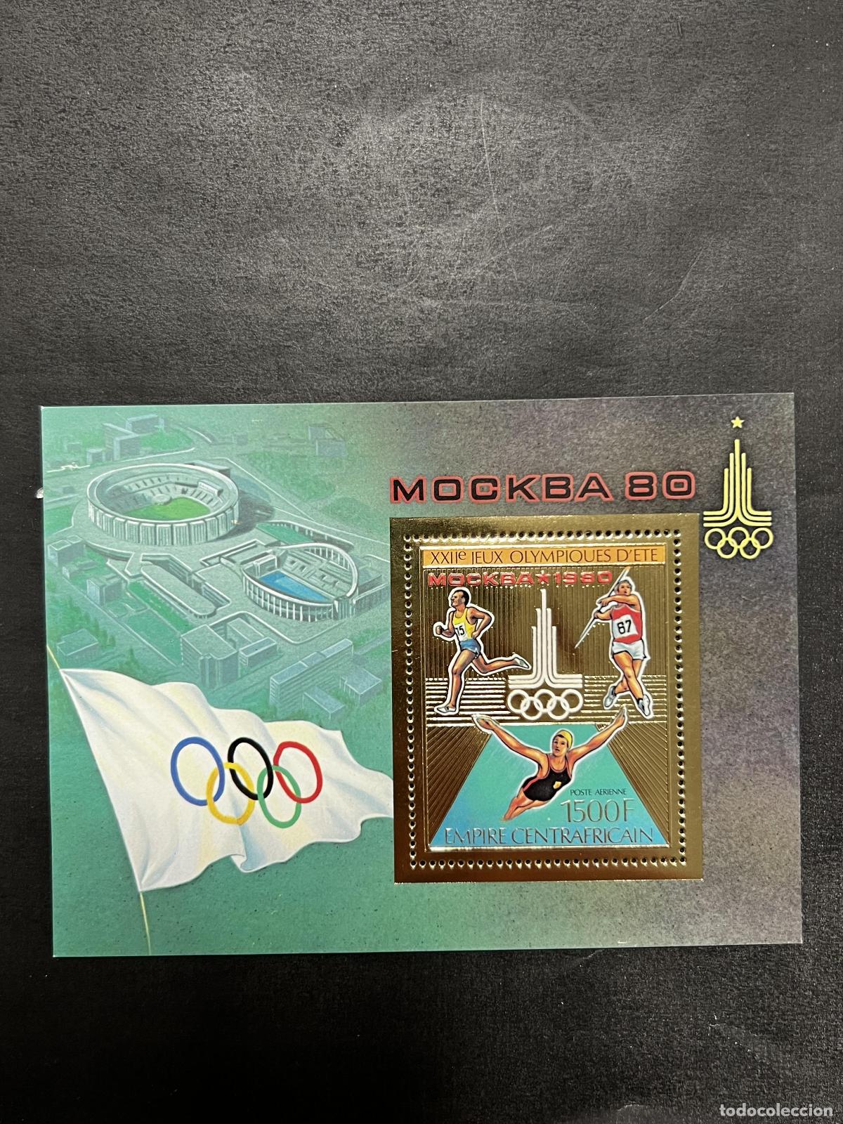 Sellos: Centro&aacute;frica 1979 Mi. Bl. 66A Juegos Ol&iacute;mpicos Mosc&uacute; 1980 oro gold