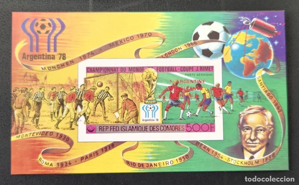 Stamps: Comoras 1978 Mi. Bl. 174 bB sob. rojo ND F&uacute;tbol Argentina 78 Copa Mundo