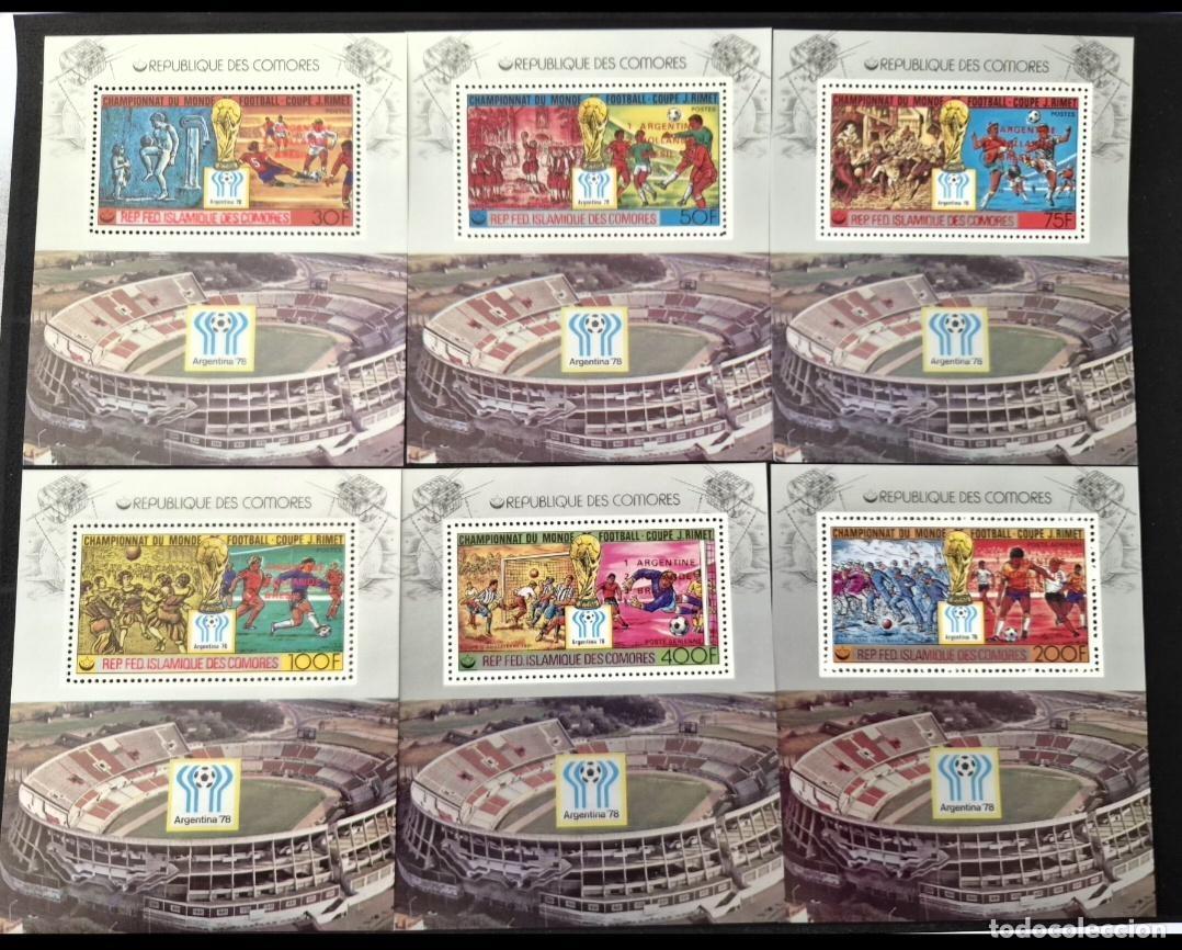 Sellos: Comoras 1978 Mi. Bl. 174-180 rojo F&uacute;tbol Copa Mundo Argentina 78 Estadio
