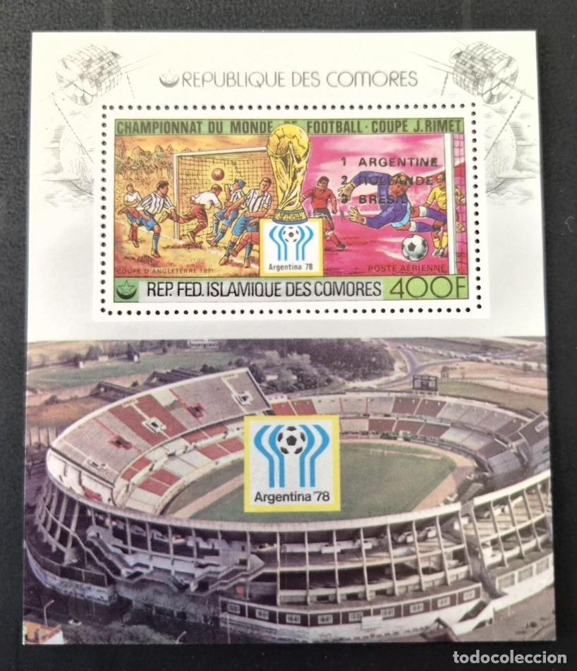 Sellos: Comoras 1978 Mi. Bl. 180 F&uacute;tbol Copa Mundial Argentina 78 estadio