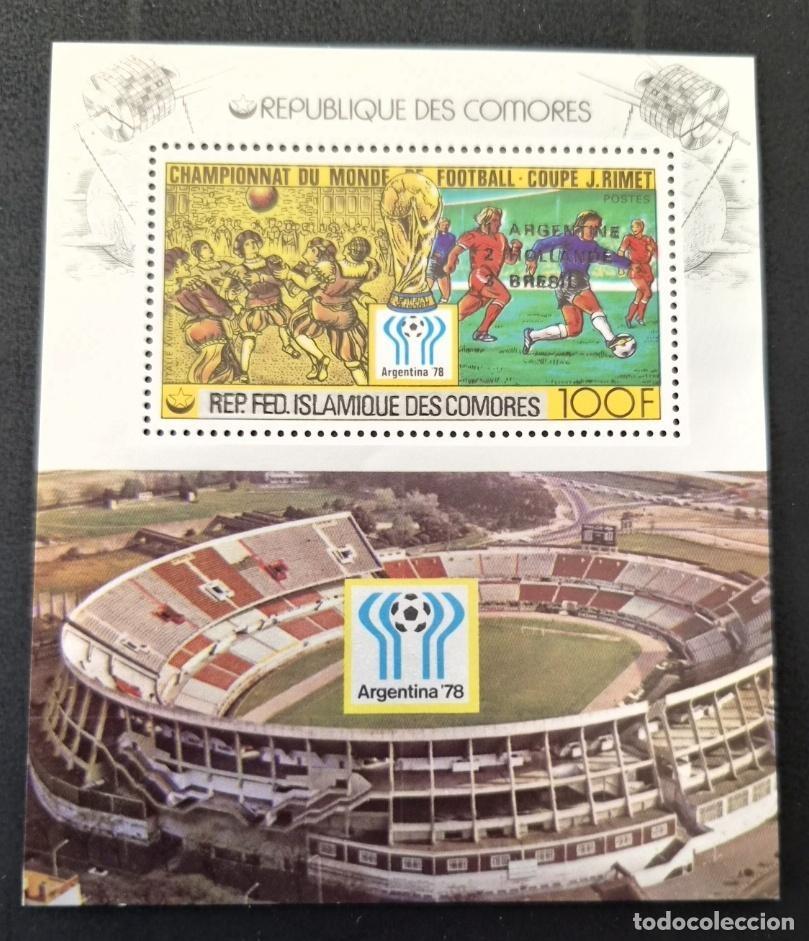 Sellos: Comoras 1978 Mi. Bl. 178 F&uacute;tbol Copa del Mundo Argentina 78 Estadio