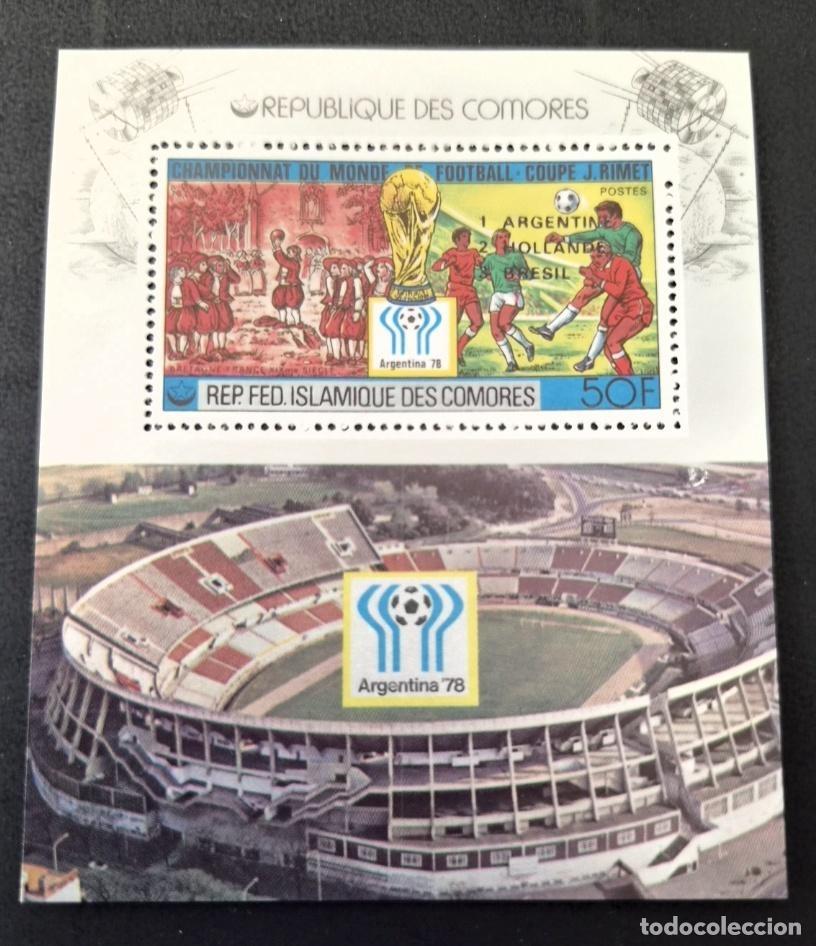 Sellos: Comoras 1978 Mi. Bl. 176 F&uacute;tbol Copa del Mundo Argentina 78 Estadio