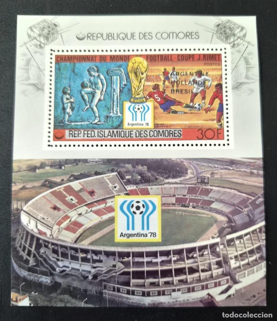 Sellos: Comoras 1978 Mi. Bl. 175 F&uacute;tbol Copa del Mundo Argentina 78 estadio