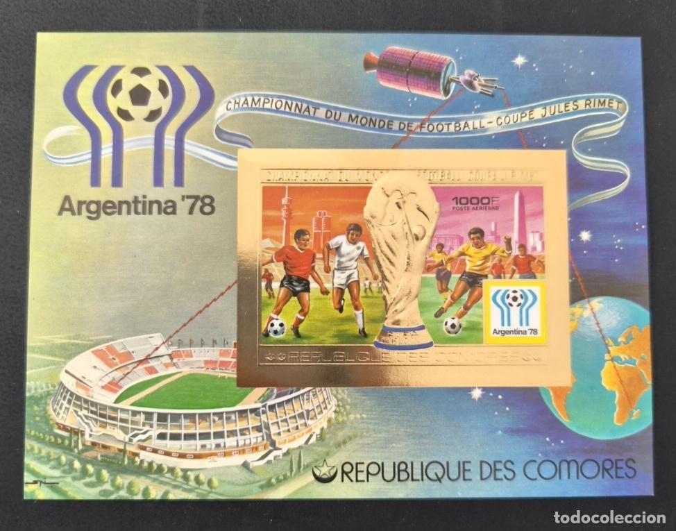 Sellos: Comoras 1978 Mi. 392 ND F&uacute;tbol Copa Mundo Argentina 78 Oro Gold
