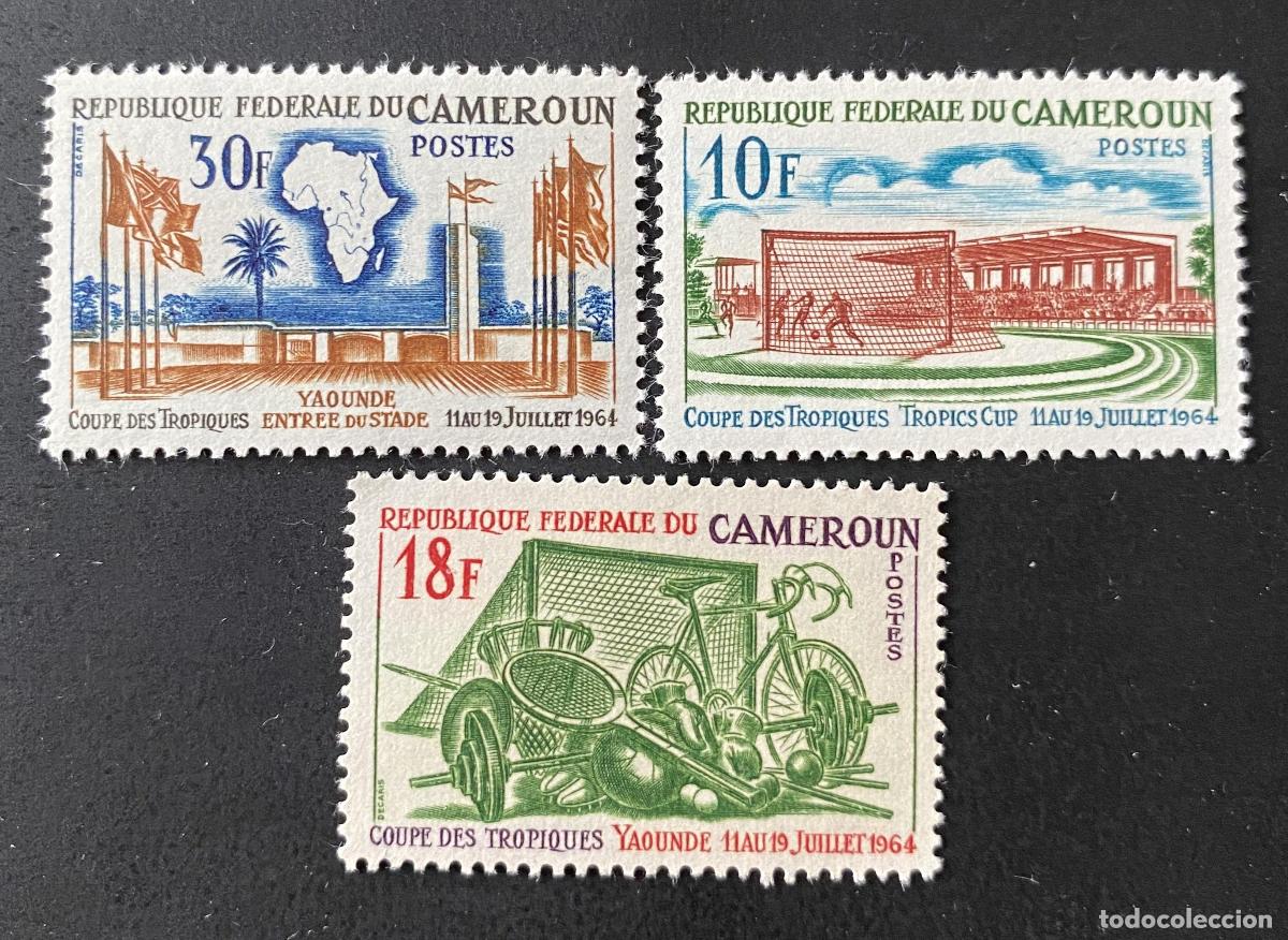Sellos: Camer&uacute;n 1964 Mi. 405-407 Copa de los Tr&oacute;picos Yaund&eacute; f&uacute;tbol estadio