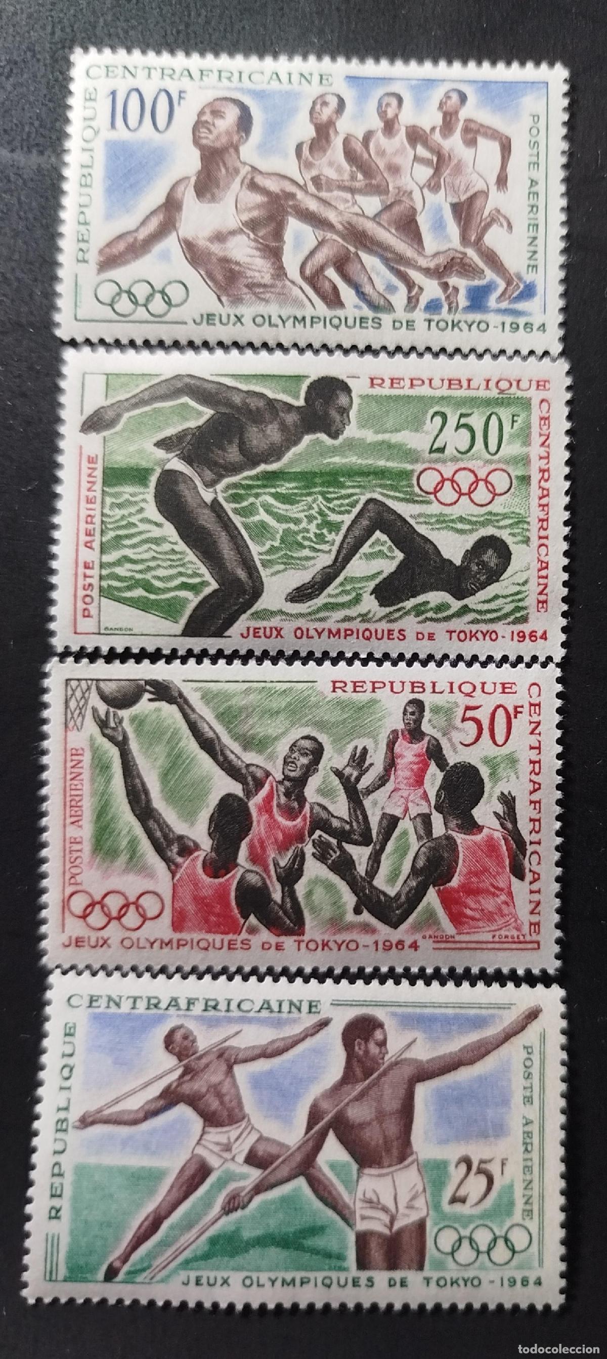 Sellos: Centro&aacute;frica 1964 Mi. 59-62 Juegos Ol&iacute;mpicos Tokio a&eacute;reo deporte