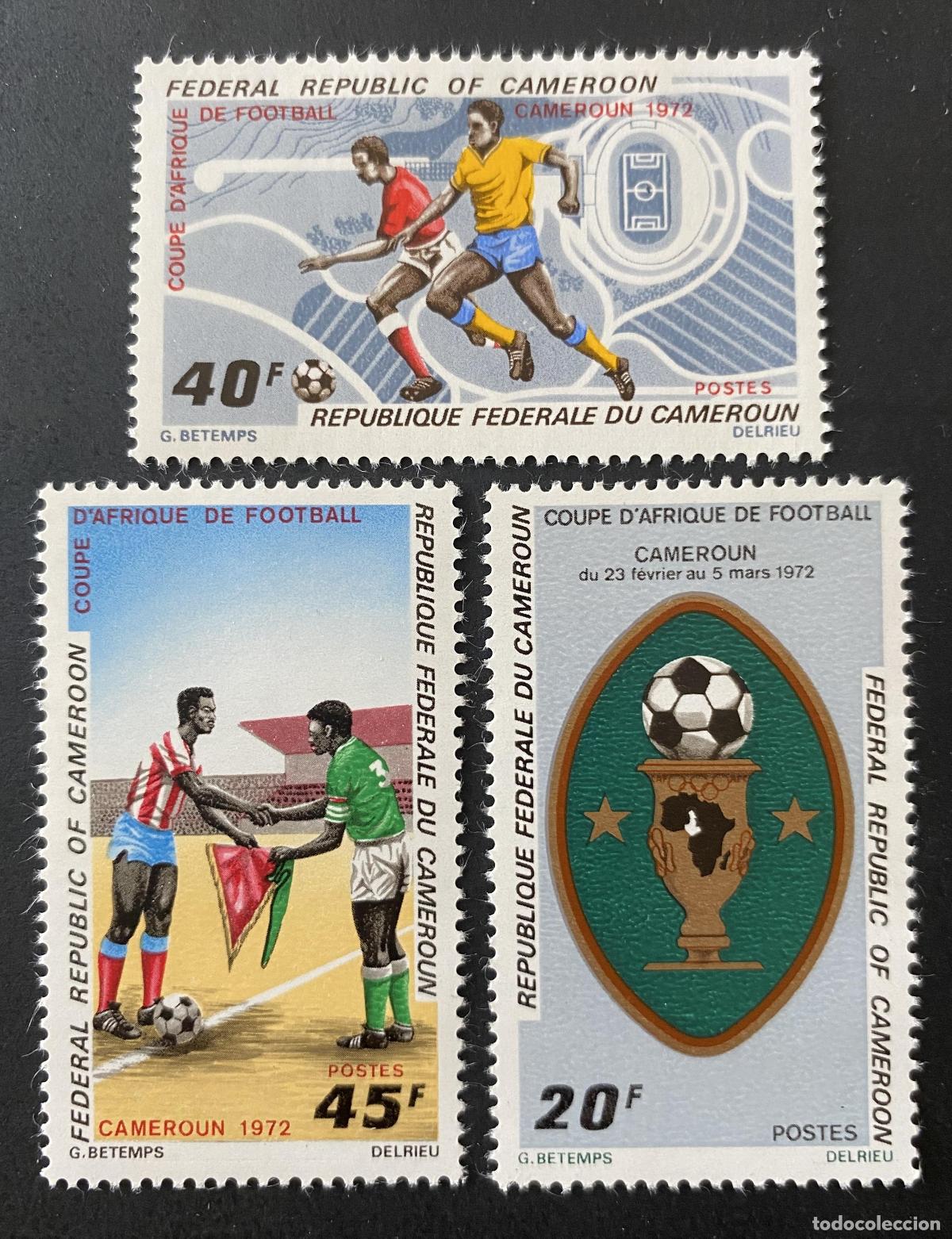 Sellos: Camer&uacute;n 1972 Mi. 685-687 Copa &Aacute;frica f&uacute;tbol jugadores trofeo