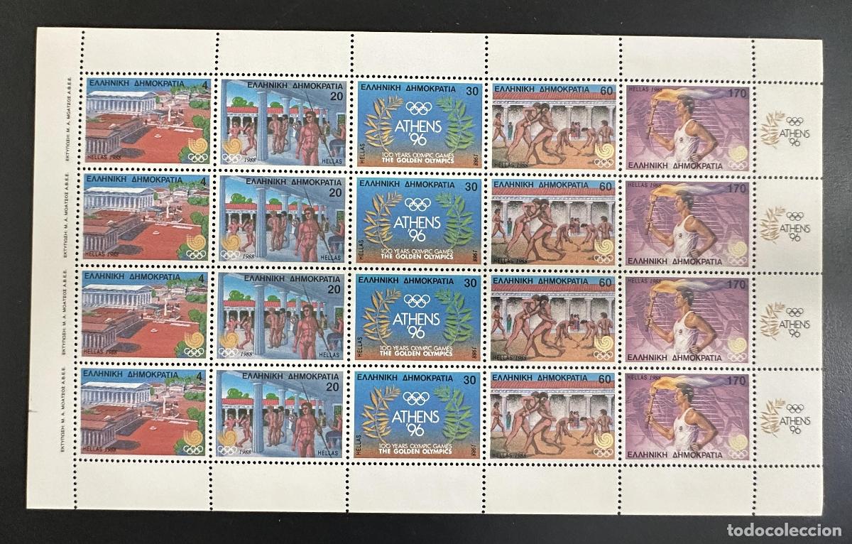 Sellos: Grecia 1988 Mi. 1687-1691A emisi&oacute;n conjunta Juegos Ol&iacute;mpicos Atenas 96