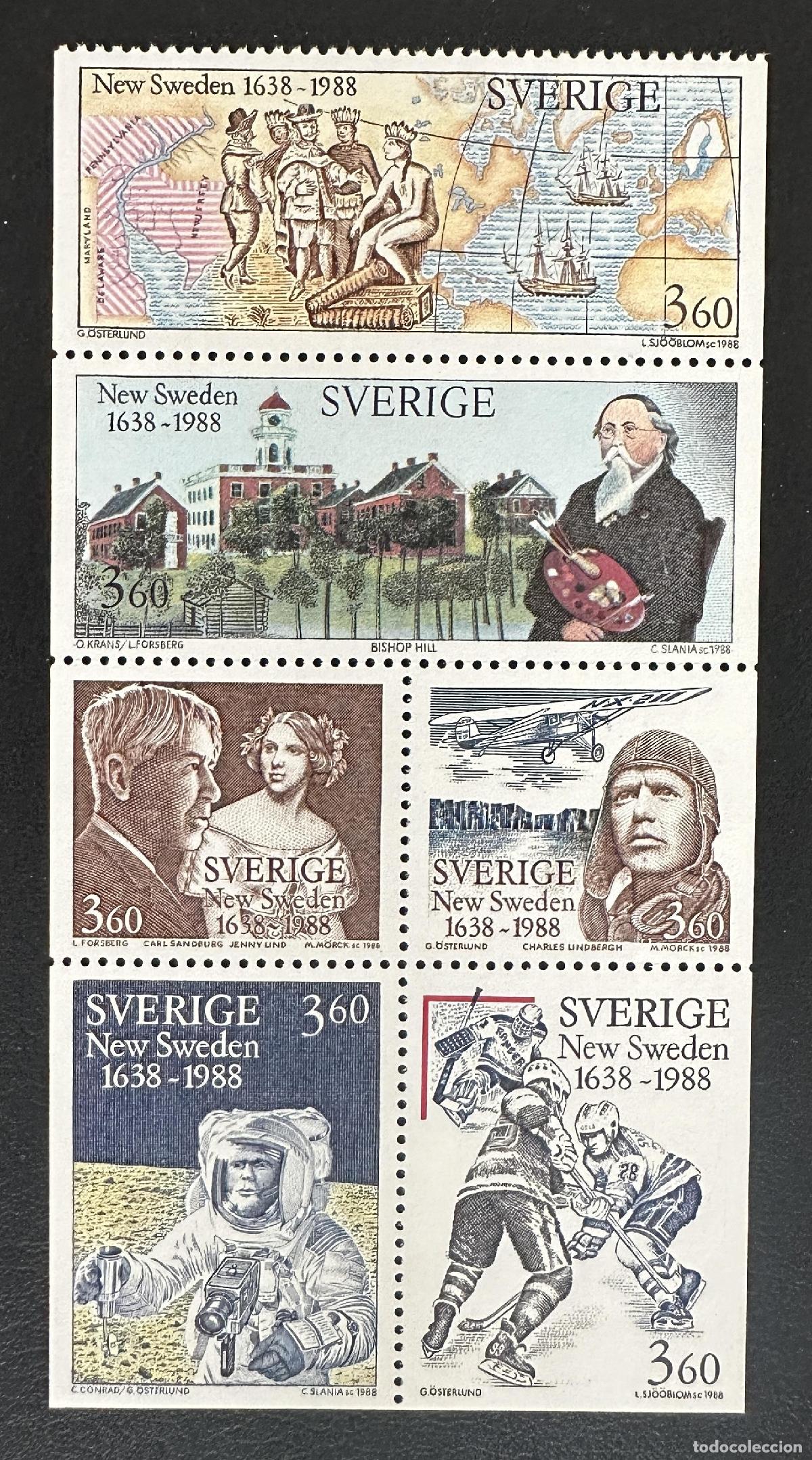 Sellos: Suecia 1988 Mi. 1473-1478 emisi&oacute;n Nueva Lindbergh hockey