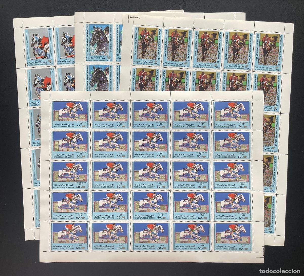 Sellos: Mauritania 1980 YT 446-449 tabl&oacute;n Juegos Ol&iacute;mpicos equitaci&oacute;n caballos