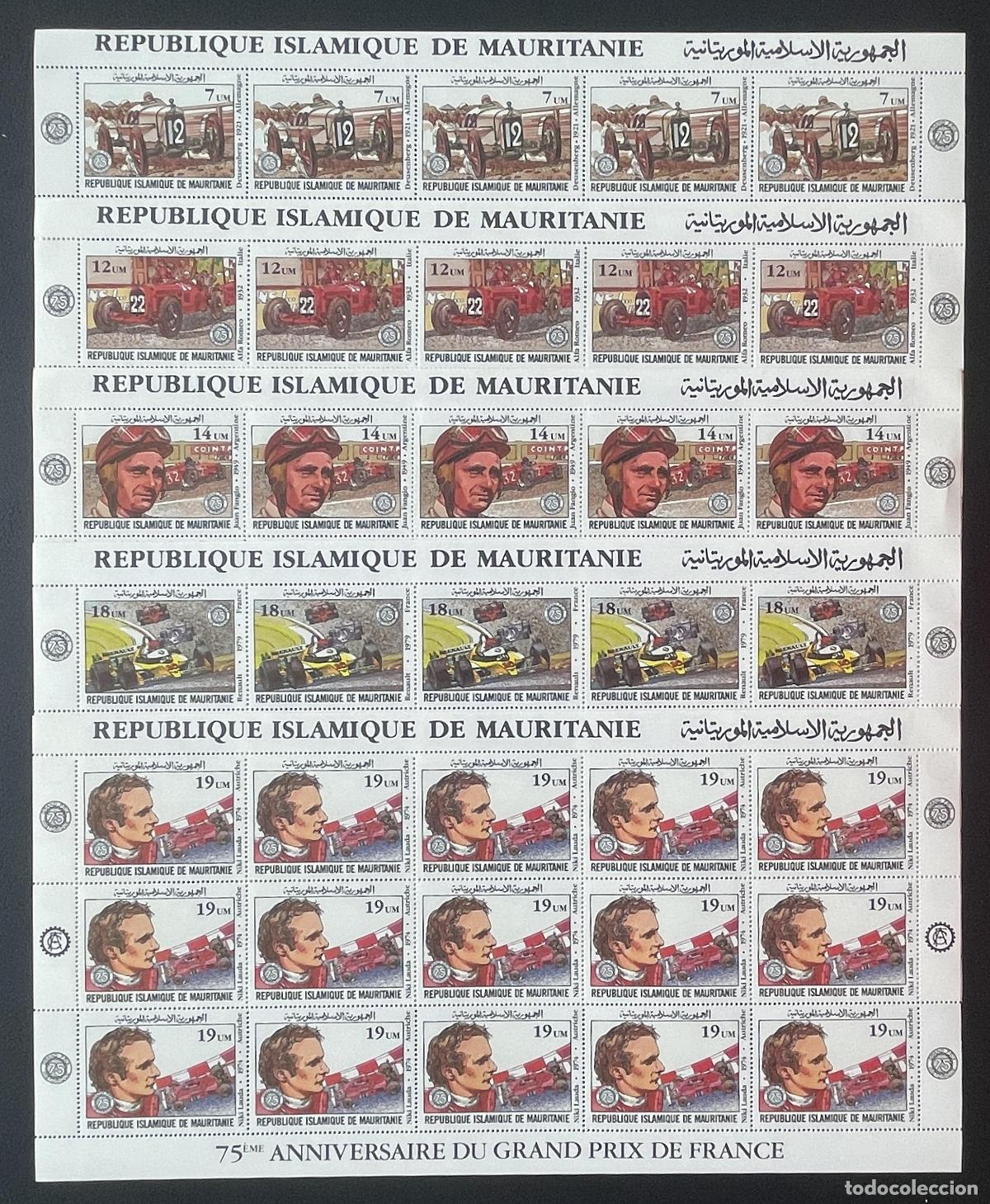 Sellos: Mauritania 1981 YT 491-495 bloque Gran Premio Francia autom&oacute;viles