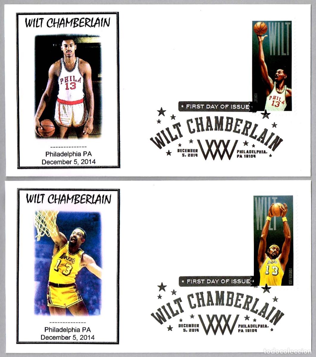 Sellos: Matasellos DEPORTES - BALONCESTO - WILT CHARBERLAIN. Set 2 sobres. Philadelphia PA, E.Unidos, 2014