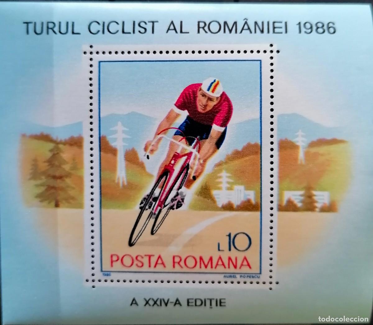 Sellos: RUMANIA 1986 - HB CICLISMO .