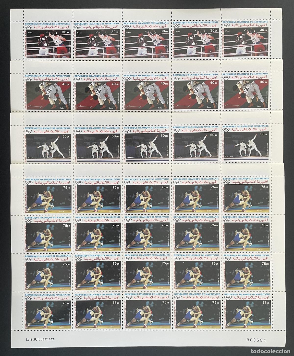 Sellos: Mauritania 1987 YT PA 247-250 boxeo judo esgrima lucha Juegos Ol&iacute;mpicos