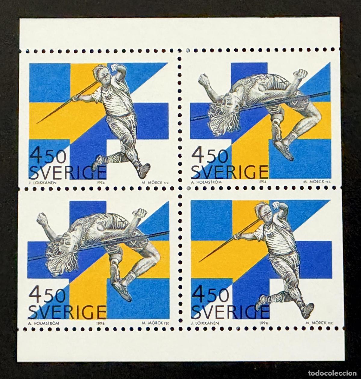 Sellos: Suecia 1994 Mi. 1843-1844 emisi&oacute;n conjunta Finlandia atletismo bloque