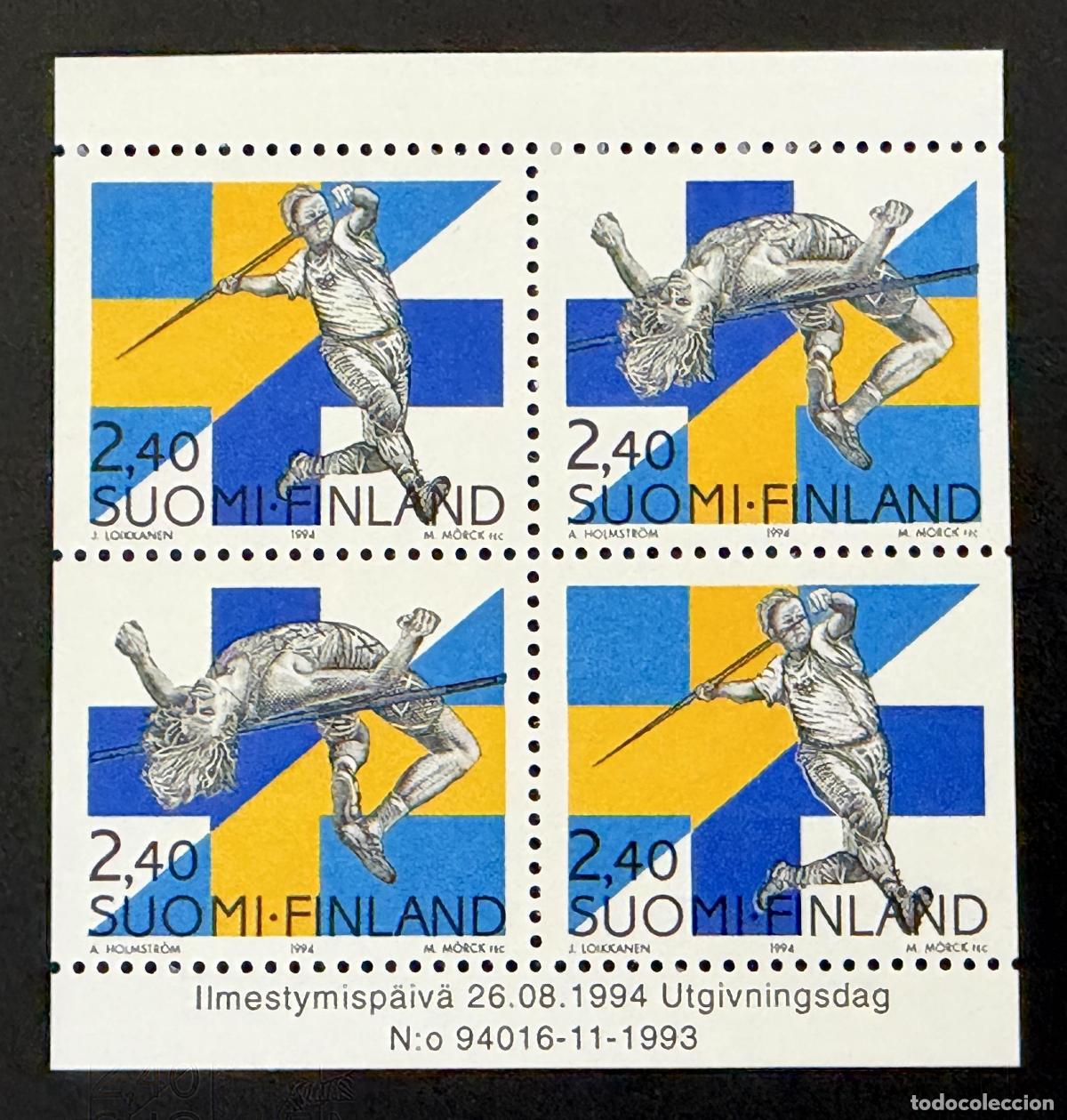 Sellos: Finlandia 1994 Mi. 1266-1267 emisi&oacute;n conjunta Suecia atletismo bloque