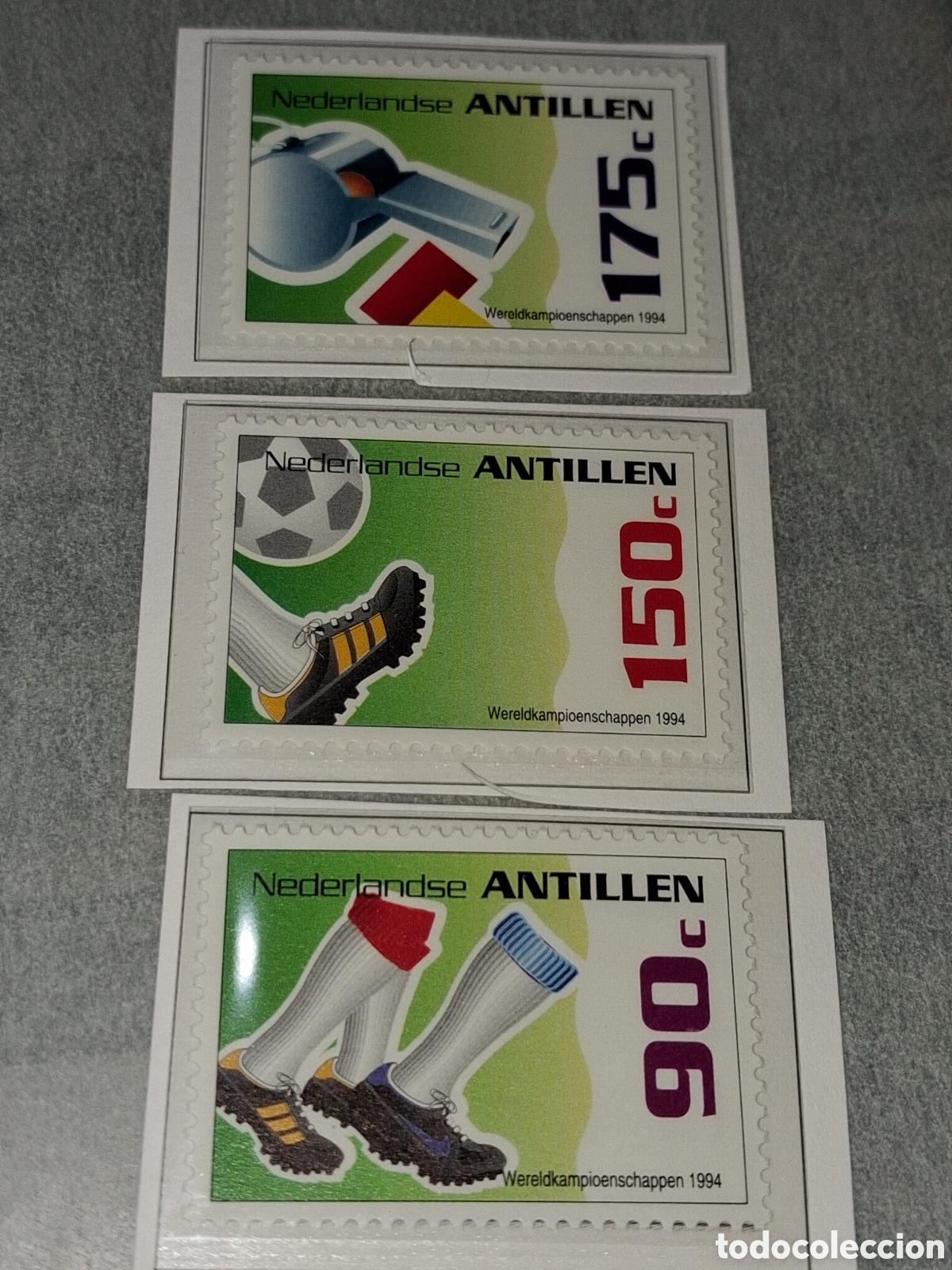 Sellos: Sello Antillas Holandesas nuevo 1993. Copa mundial f&uacute;tbol. EE.UU. Deporte. Botas. Silbato. Balon.
