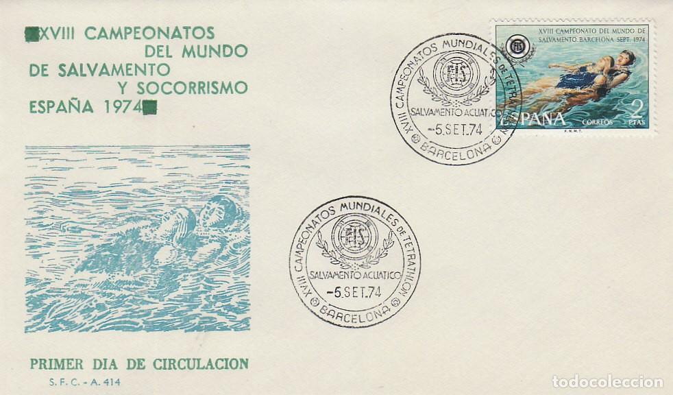 Sellos: EEDIFIL 2202, CAMPEONATO DEL MUNDO SALVAMENTO Y SOCORRISMO, PRIMER DIA ESPECIAL DE 5-9-1974 SFC