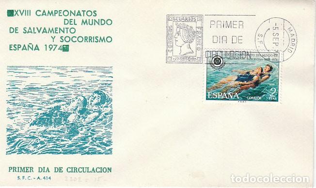 Sellos: EDIFIL 2202, CAMP&ordm; DEL MUNDO SALVAMENTO Y SOCORRISMO, Primer Dia de 5-9-1974 SFC