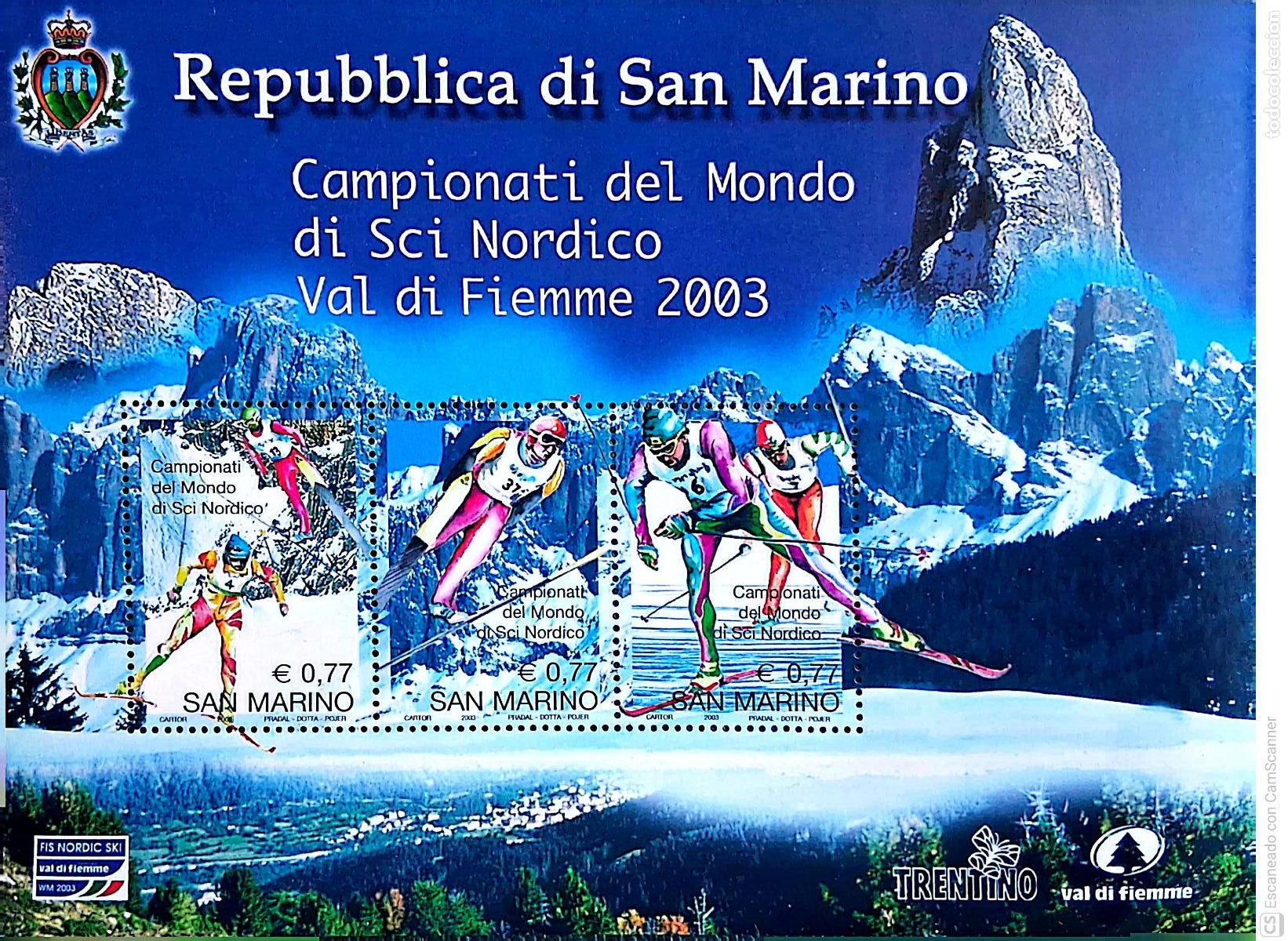 Sellos: San Marino. HB Campeonato mundial de esqu&iacute; n&oacute;rdico en Val fi Fiemme. 2003, ﻿Sellos nuevos y numera