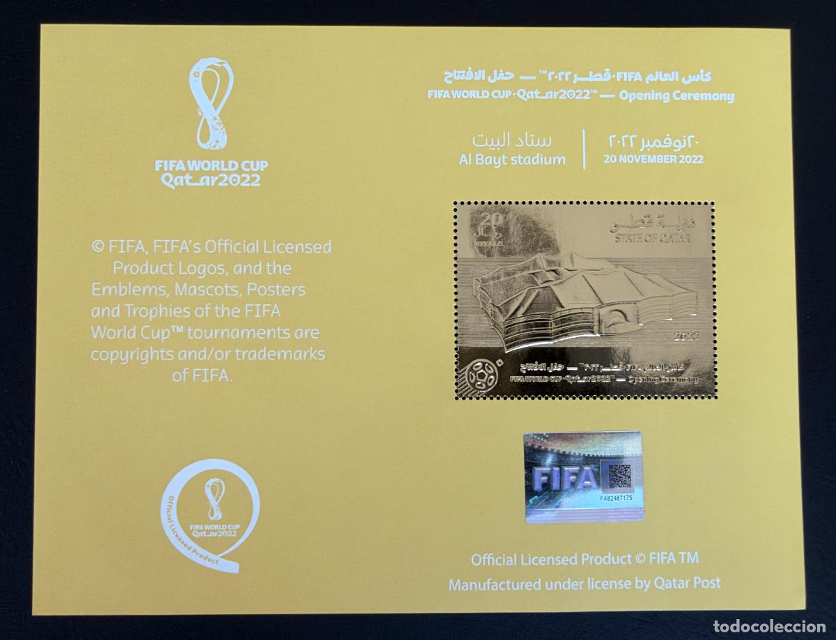 Sellos: Qatar 2022 Bloque FIFA World Cup Estadio Al Bayt dorado