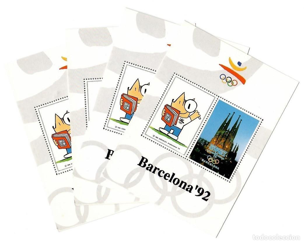 Sellos: 4 Hojitas recuerdo sin dentar Barcelona 92 / Cobi 1988 - Olymphilex &middot; Barcelona'92