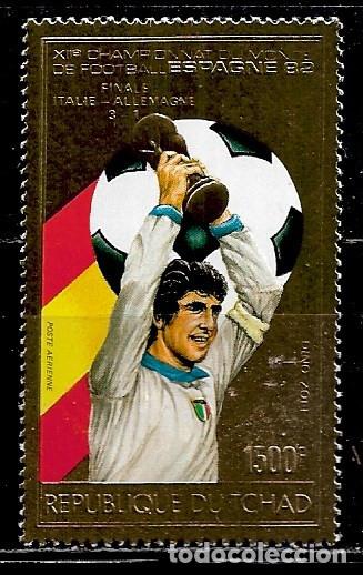 Sellos: TCHAD 1982, Ivert A-246F - DINO SOFF SELLO EN ORO - CAMPEONATO MUNDIAL DE F&Uacute;TBOL- ESPA&Ntilde;A 82. MNH.