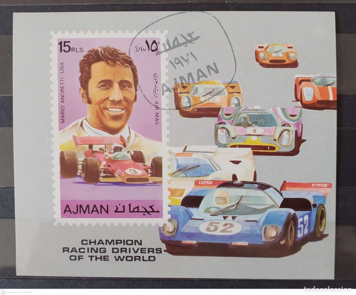 Sellos: AJMAN Bloque n&deg; 309&deg; Automovilismo. Mario Andretti