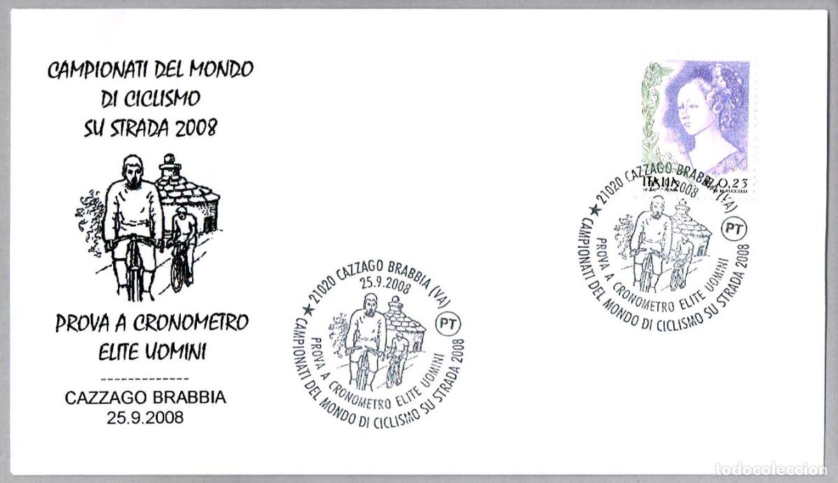 Sellos: Matasellos DEPORTES - CICLISMO - CAMP.MUNDO - CRONOMETRO ELITE MASCULINO. Cazzago B., Italia, 2008