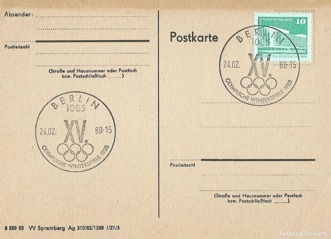 Selos: 1988. ALEMANIA DEL ESTE/DDR. MATASELLOS/POSTMARK. JUEGOS OL&Iacute;MPICOS INVIERNO. DEPORTES/WINTER SPORTS.