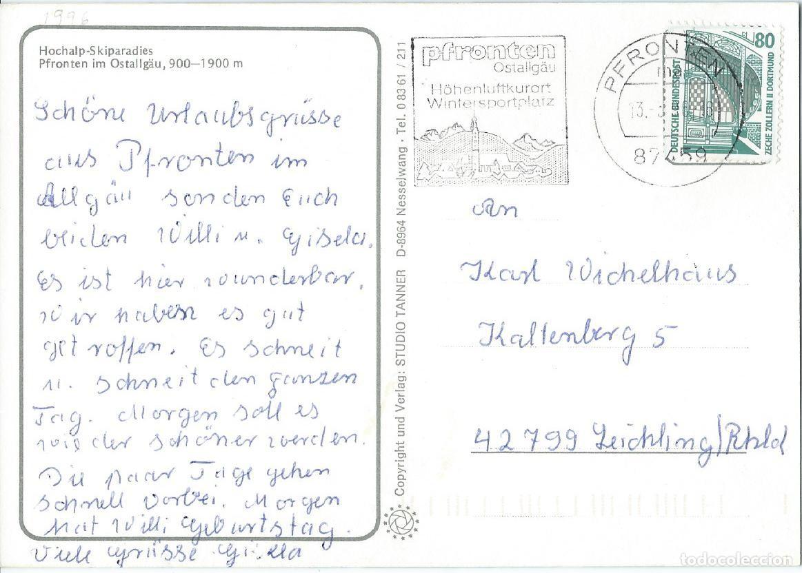 Sellos: 1996. ALEMANIA/GERMANY. MATASELLOS/SLOGAN. PFRONTEN. DEPORTES DE INVIERNO. WINTER SPORTS. TURISMO.