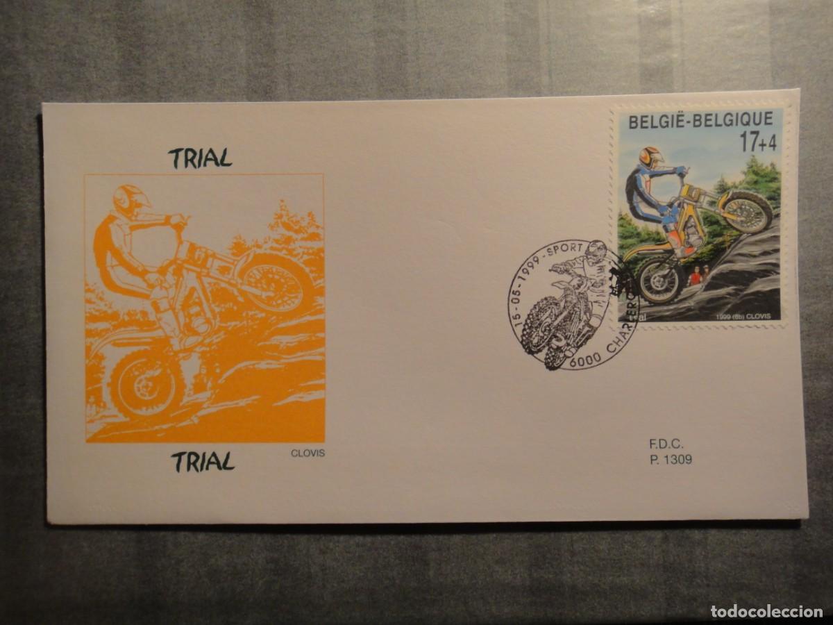 Sellos: B&eacute;lgica, sobre 1&ordm; d&iacute;a, tema deportes , motociclismo Trial- a&ntilde;o 1999 ref, 102/2086