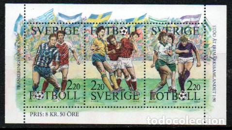 Sellos: SUECIA IVERT HOJA BLOQUE N&ordm; 18, FUTBOL, NUEVO **