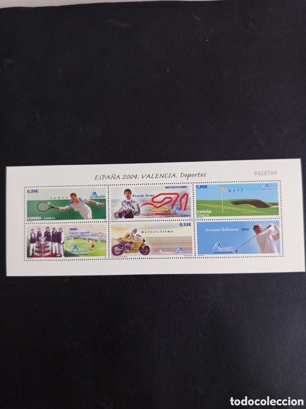 Sellos: Espa&ntilde;a, 2004. Exposici&oacute;n Mundial Filatelia Valencia. Deportes. Ed. 4091. Pedido m&iacute;nimo 3 &euro;. Ver foto