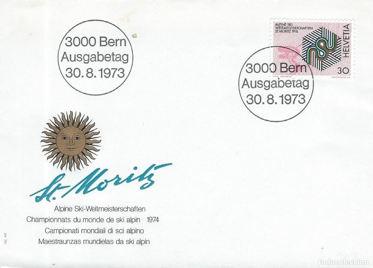 Sellos: 1973. SUIZA/SWITZERLAND. SPD/FDC. CAMP. DEL MUNDO ESQU&Iacute; ALPINO/SKIING. YVERT 931. DEPORTES/SPORTS.