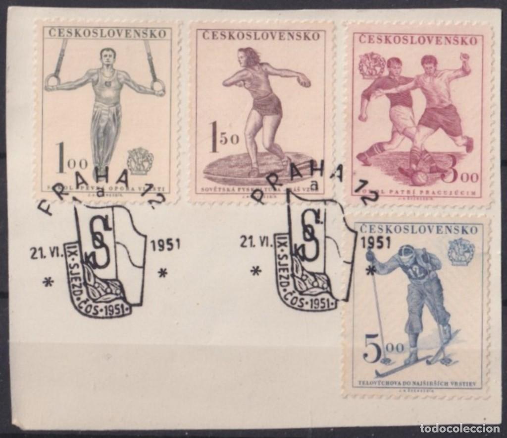 Sellos: F-EX58817 CZECHOSLOVAKIA 1951 SPECIAL CANCEL ATHLETISMS SKI SOCCER SOKOL CONGRESS.