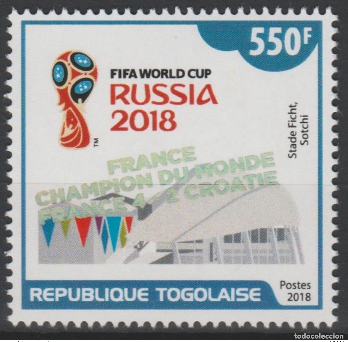 Sellos: Togo 2018 Mi.? Surch (I) &laquo;CAMPE&Oacute;N DE FRANCIA&raquo; Copa Mundial la FIFA Rusia F&uacute;tbol